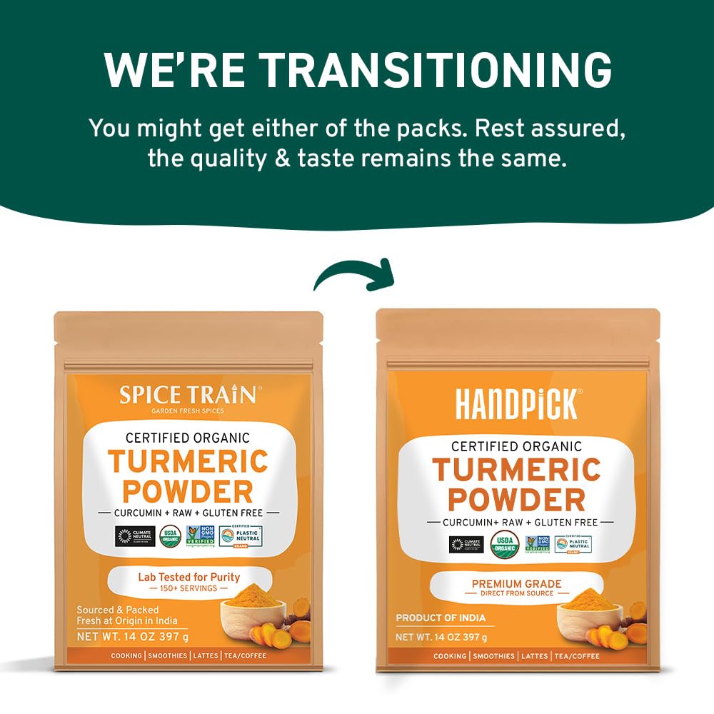 HANDPICK, Organic Turmeric Powder with Curcumin (397g/14oz) Gluten Free | Made from Turmeric Root | Raw Turmeric Powdered from India