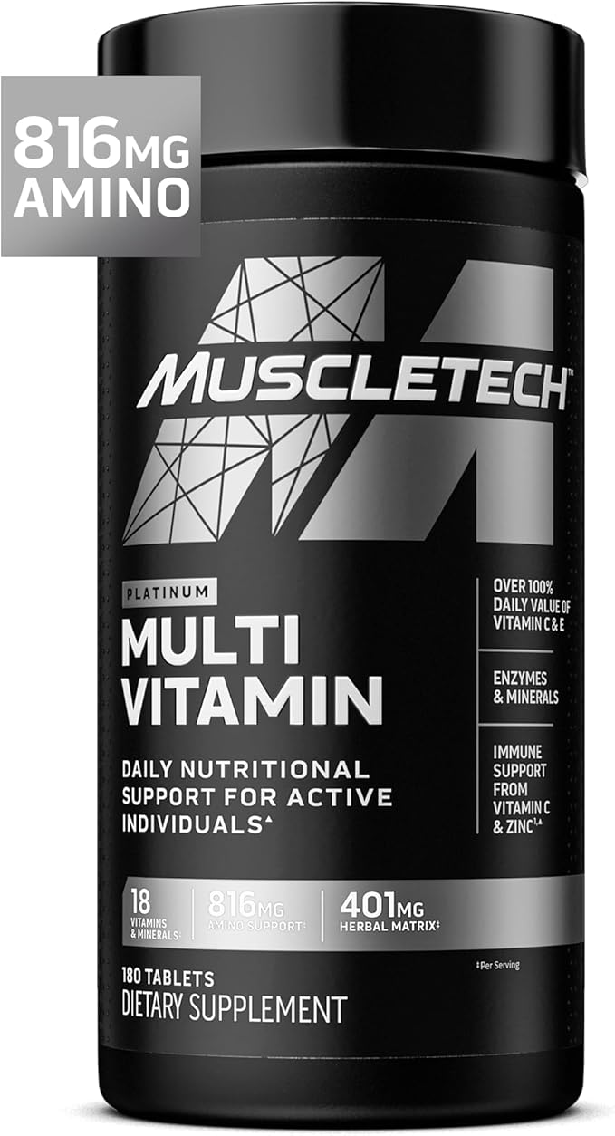 MuscleTech Platinum Multivitamins for Men & Women - Multi-Vitamin Supplement for Immune Support - 18 Vitamins & Minerals, Vitamin A C D E B6 B12 - Daily Workout Supplements for Men - 180 Capsules