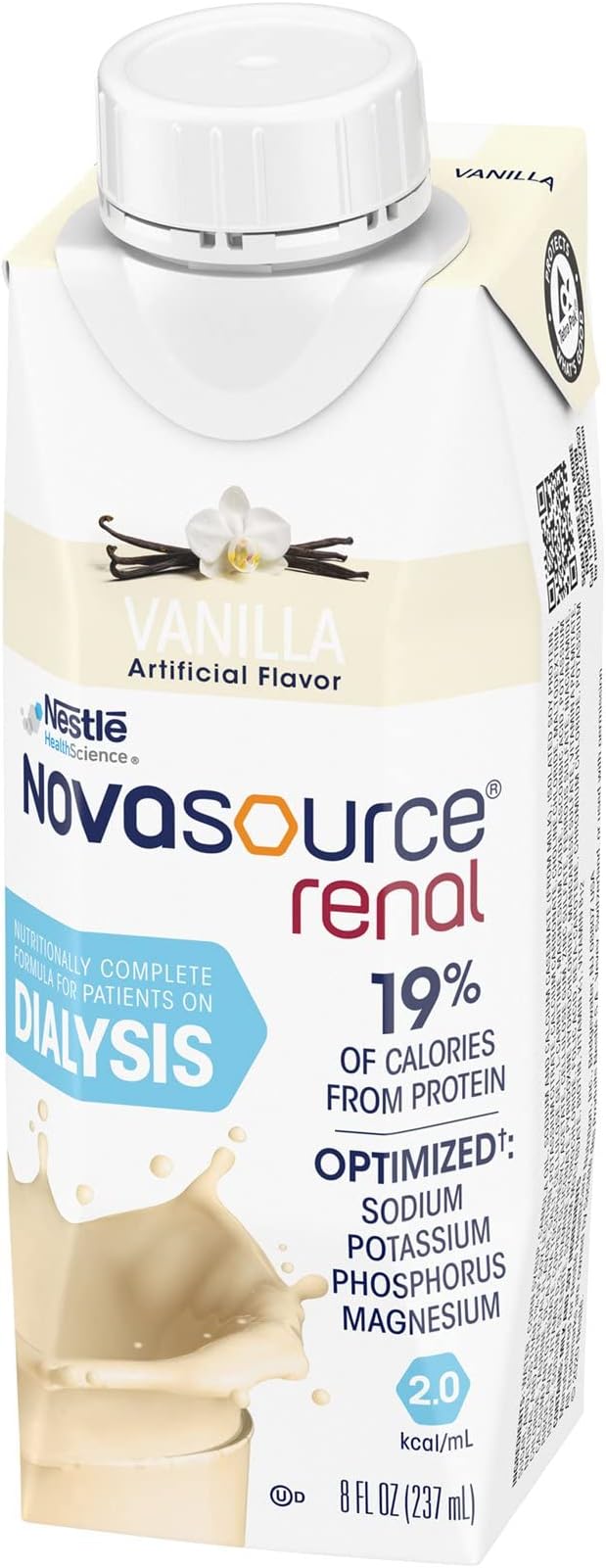 Nestle Novasource Renal Nutritionally Complete Formula Vanilla 8 oz Carton 24 Ct