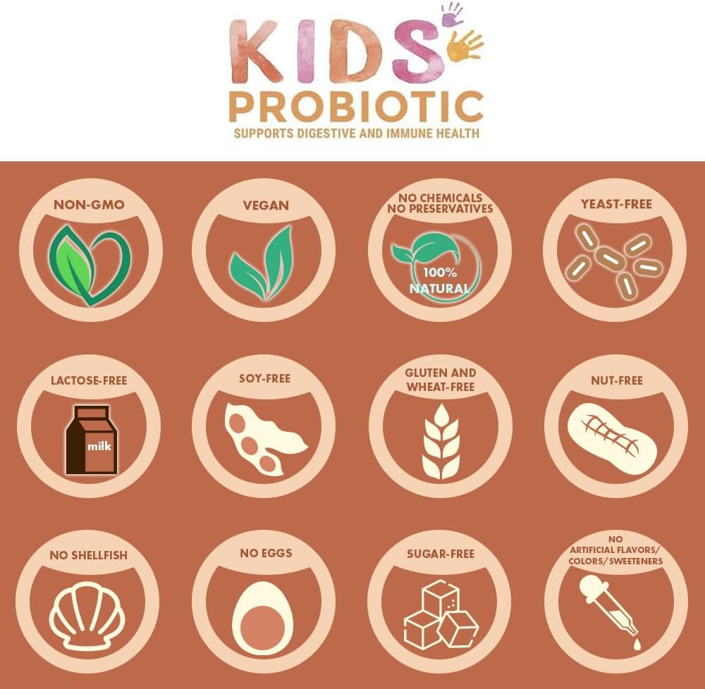 Kids Vegan Probiotics, 60 Tiny Pearls - Antibiotic Recovery - Helps Support Kids' Immune & Digestive System - 15x More Effective Than Gummies - Sugar Free, Easy to Swallow