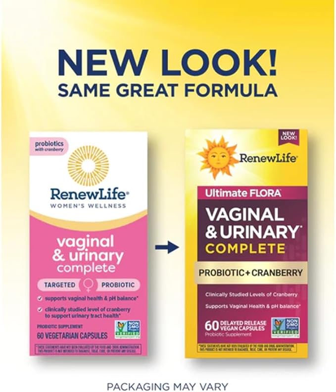 Renew Life Women's Wellness Vaginal and Urinary Probiotic and Cranberry Supplement, Probiotic Supplement for pH Balance for Women, Digestive Health, Dairy, Soy and Gluten-Free, 3.5 Billion CFU 60 Ct