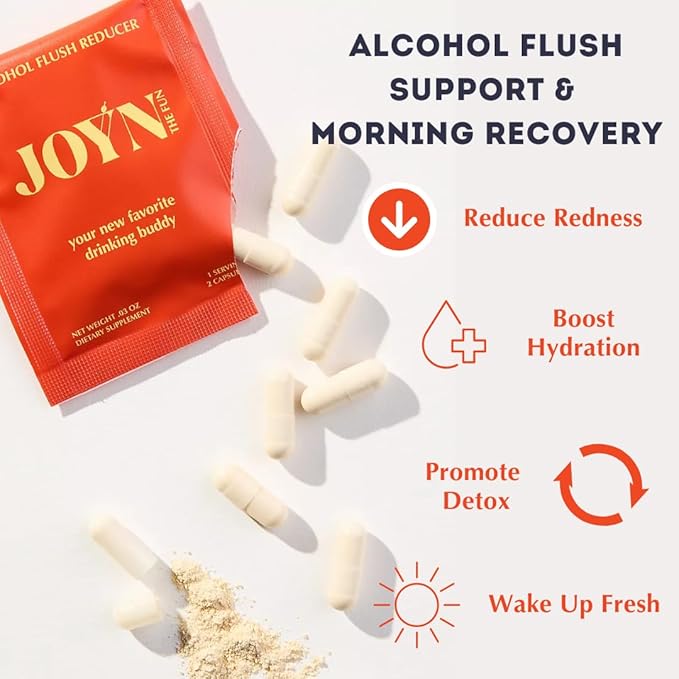 JOYN Supplement for Alcohol Flush Prevention, Detox, Liver Support, Asian Glow Relief | Feel Better Before & After Drinking | Vitamin with DHM, Milk Thistle, Glutathione, Vitamin B12 | 10 Servings