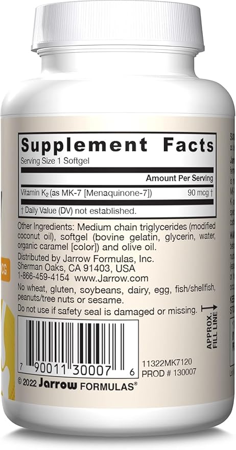 Jarrow Formulas MK-7 90 mcg - Bioactive Form of Vitamin K2-120 Servings (Softgels) - for Bone & Cardiovascular Health - Vitamin K2 MK-7 Dietary Supplement - Gluten Free (Pack of 2)