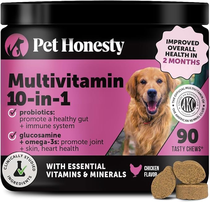 Multivitamin Dog Supplement, Glucosamine Chondroitin for Dogs, Probiotics, Omega Fish Oil, Dog Supplements & Vitamins, Vitamins for Skin and Coat Allergies (Chicken 90 ct)