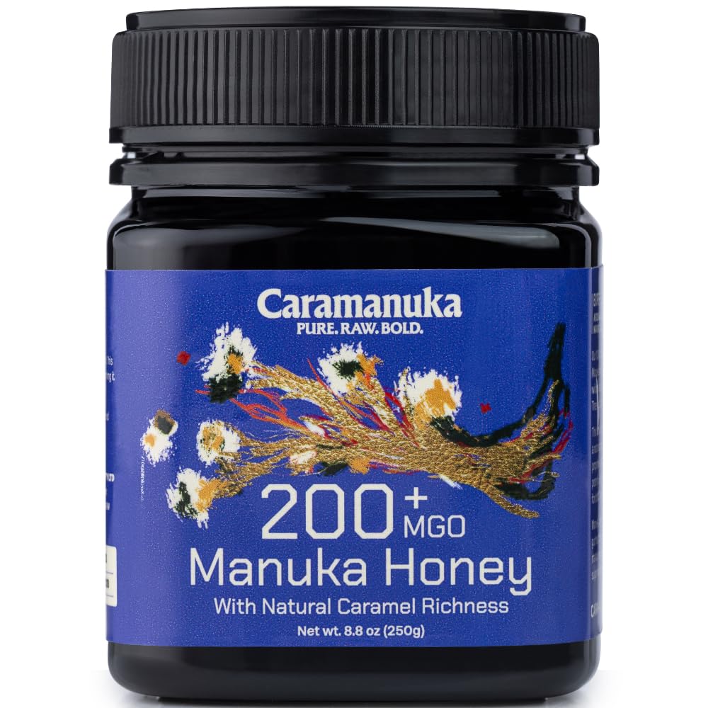 Caramanuka Manuka Honey MGO 200 – 100% Raw & Unfiltered Australian Honey, Independently Lab-Tested for MGO & Glyphosate, Bold Caramel-Like Flavor, 8.8 oz (250g)