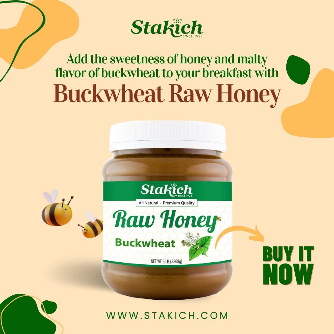 Stakich Buckwheat Antioxidant Raw Honey - Pure, Unprocessed, Unheated, Kosher (40 ounce))