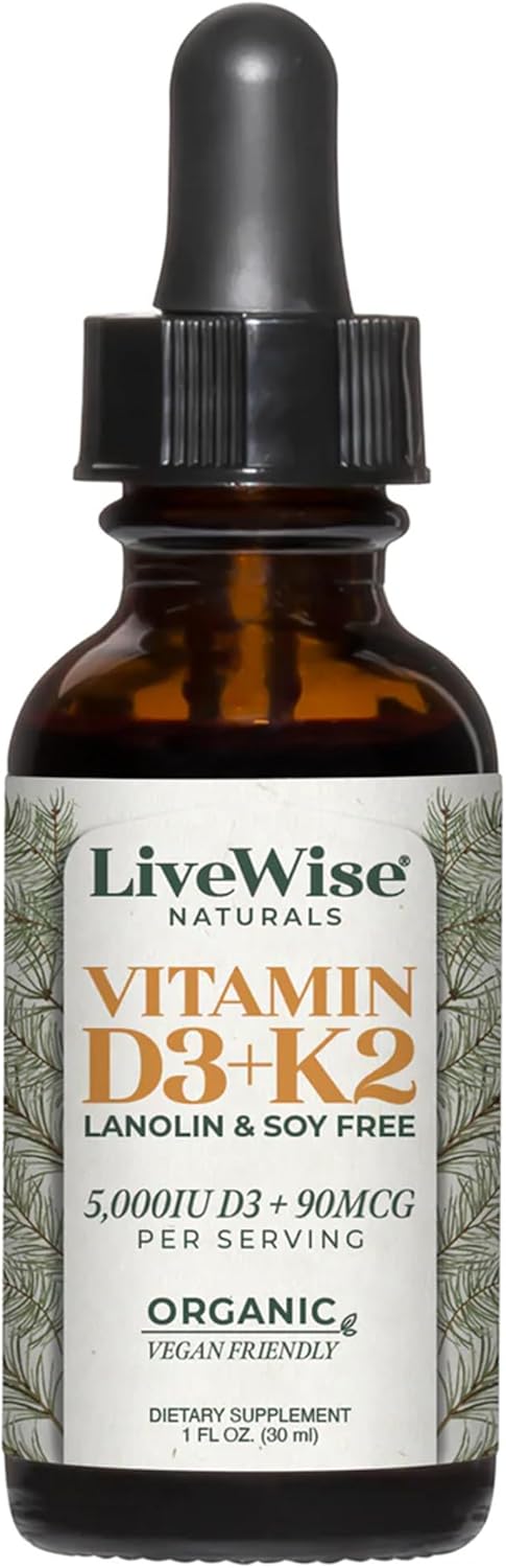 Vitamin D3+K2 Liquid Drops - Organic MCT Oil Formula for Adults - Easy Absorption D3 K2 Supplement for Immune Support & Bone Health -5000IU