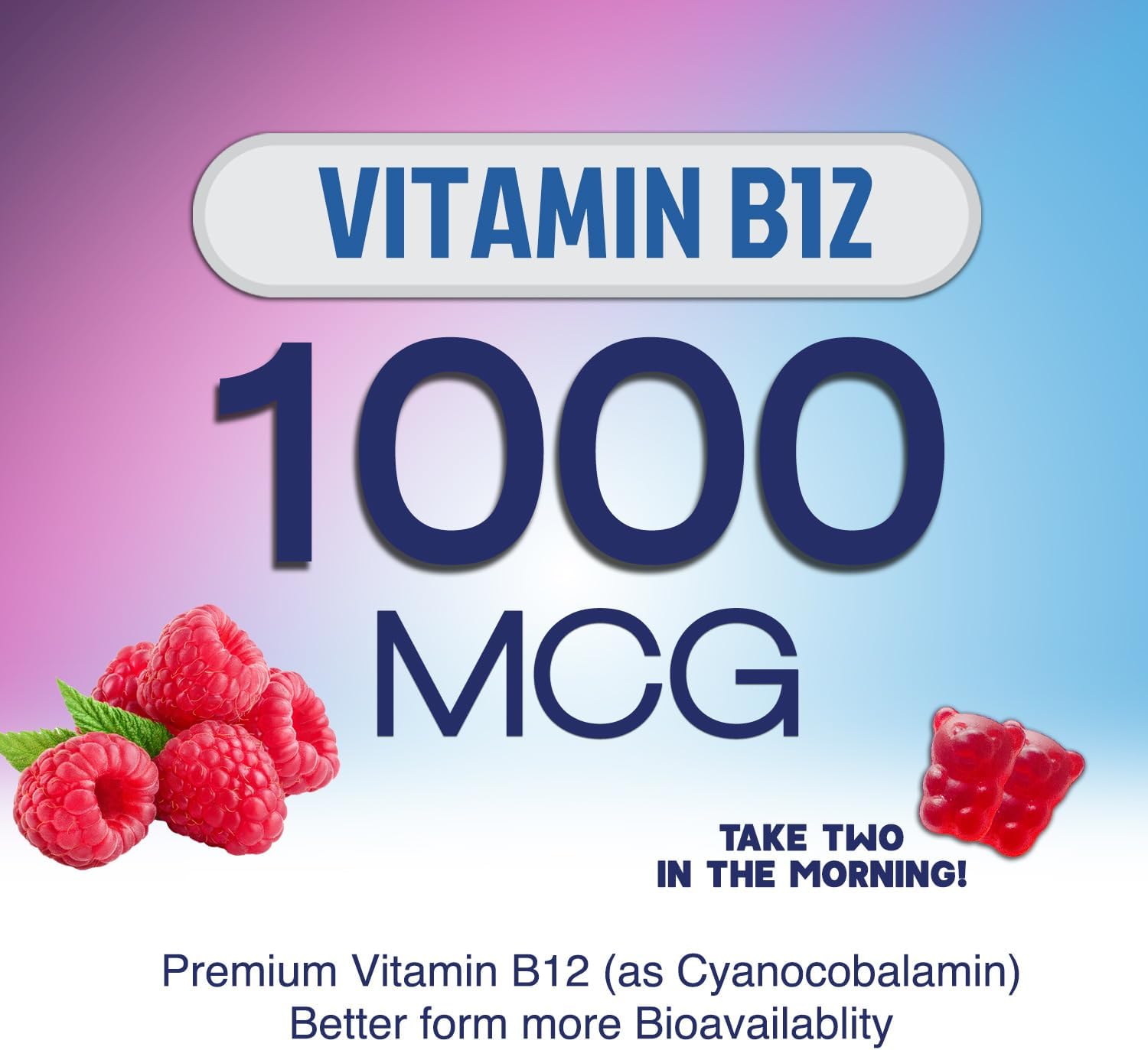 Energy Gummies 1000mcg - with Vitamin B12, Green Tea Natural Caffeine Support, Daily Energy Gummies - Delicious Berry Flavor B12 Chewable Exercise Supplement for Running Cycling & Sports - 60 Chews