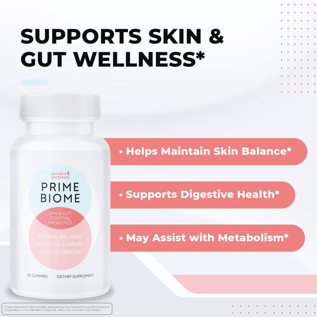 PrimeBiome Probiotic Gummies – Plant-Based Blend with Inulin, Lion’s Mane, Ginger & More– Non-GMO, No Stimulants, GMP Certified – 30 Gummies, 6 Month Supply