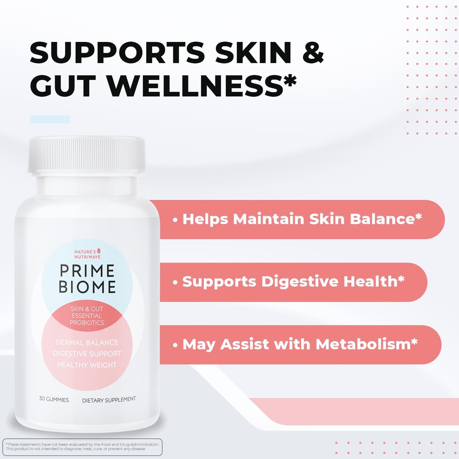 PrimeBiome Probiotic Gummies – Plant-Based Blend with Inulin, Lion’s Mane, Ginger & More– Non-GMO, No Stimulants, GMP Certified – 30 Gummies, 6 Month Supply