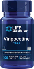 Life Extension Vinpocetine, derived from Periwinkle Plant, Concentration and Memory, Gluten-Free, Non-GMO, Vegetarian, 100 Tablets