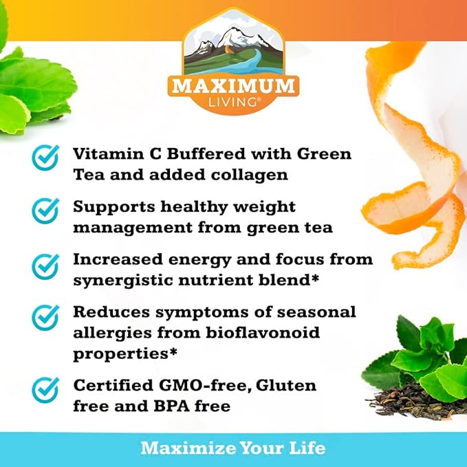 Maximum Living Solu-C with Green Tea - Vitamin C with Bioflavonoids and Rutin - Immune Support -120 Capsules