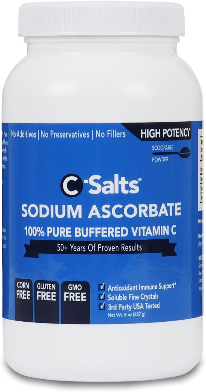 C-Salts Pure Sodium Ascorbate Vitamin C Powder - Non-Acidic Sugar-Free Buffered Powdered Drink for Hydration & Immune Support - Antioxidant for Overall Wellness - Perfect for Drinks or Recipes - 8 oz