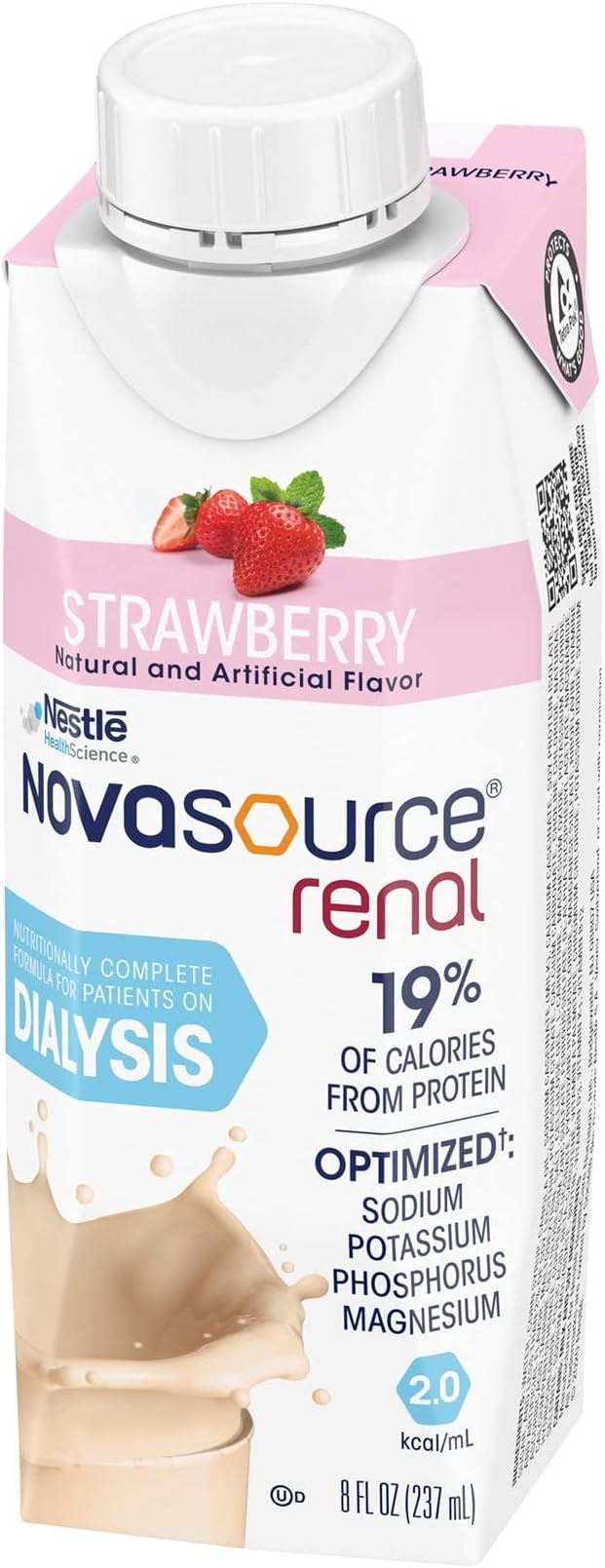 Nestle Novasource Renal Nutritionally Complete Formula Strawberry 8 oz Carton 24 Ct