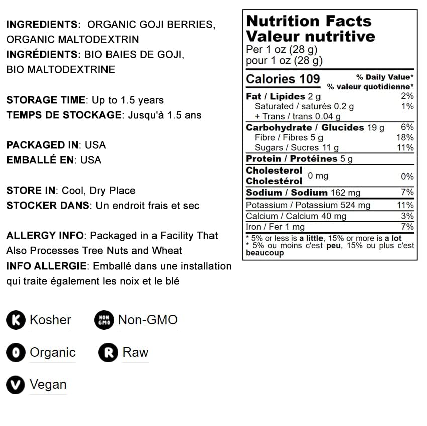 Organic Goji Berry Powder, 12 Pounds – Non-GMO, Kosher, Raw, Vegan, Bulk, Contains Maltodextrin