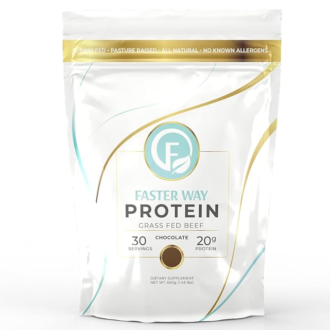 Faster Way - Protein Powder - Hydrolyzed Grass Fed Beef - 20g of Protein Per Serving - Muscle Growth & Recovery - 9 Essential Amino Acids - Sugar, Gluten & Dairy Free - Non-GMO -Chocolate -30 Servings