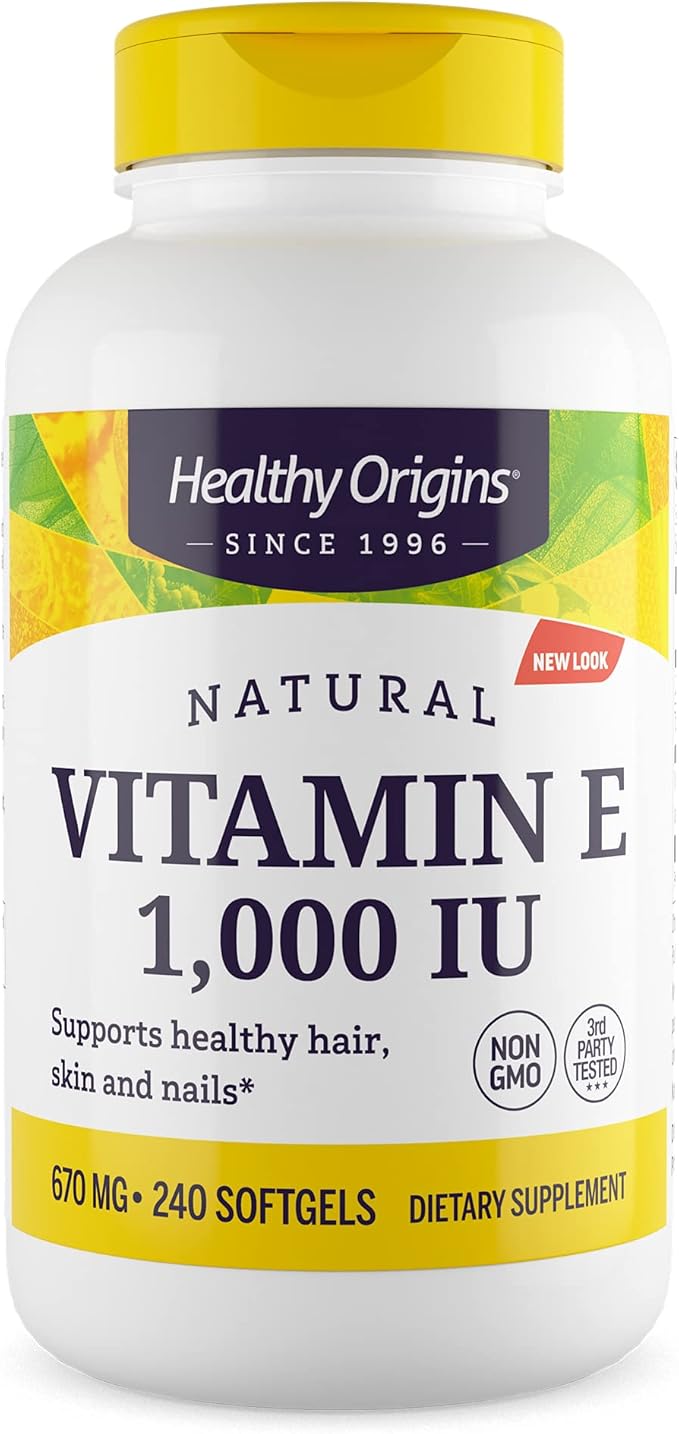 Healthy Origins Vitamin E 1,000 IU (Natural, Non-GMO, Gluten Free, Skin Support, Cardiovascular Support), 240 Softgels