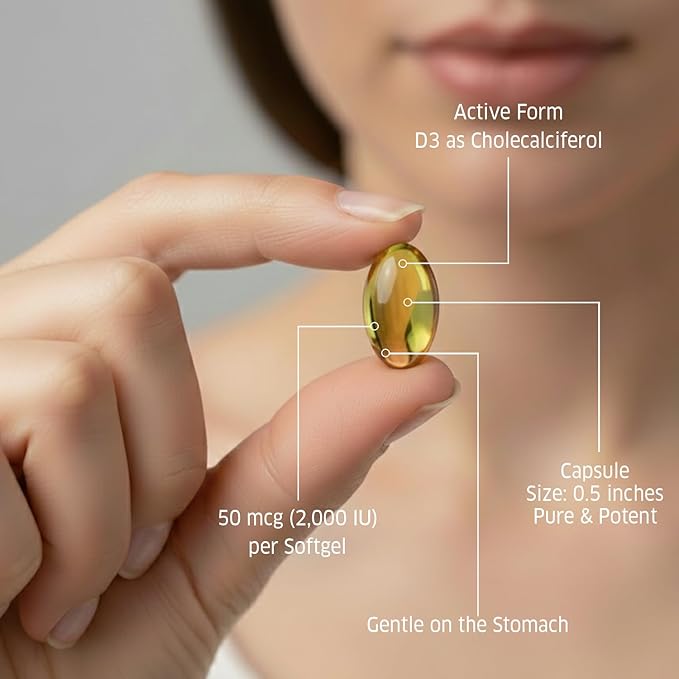 ORZAX Vitamin D3 2000 iu (50 mcg) – Non-GMO, Gluten Free, Sugar Free, Dairy Free – 1 Year Supply for Strong Muscle Function and Immune Support – Mood Supplement for Wellness (360 Softgel)