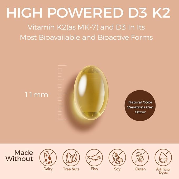 NutriSphere Vitamin D3 & K2 (MK-7) - 10,000 IU + 200 mcg Supplement D&K, Easy to Swallow, Supports Calcium Absorption - 365 Softgels (1 Year Supply)