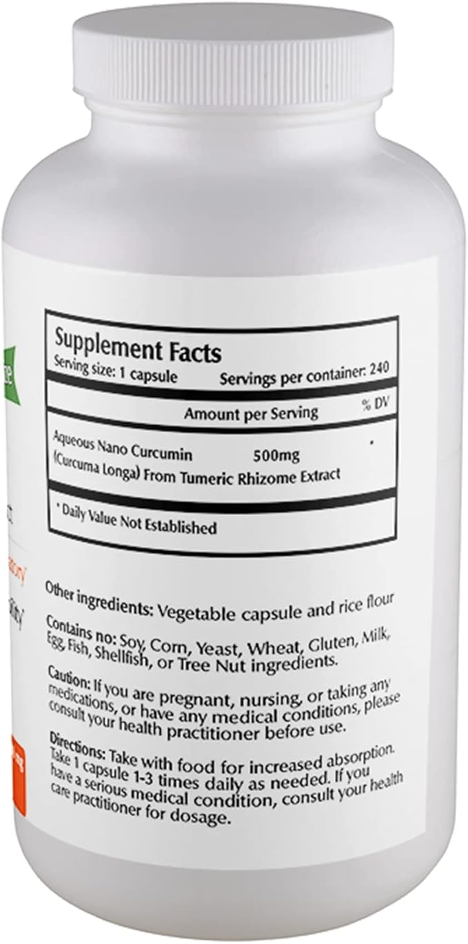 One Planet Nutrition Nano Curcumin 500 mg Veggie Capsules (240 Servings), Family Size, Nano for High Absorption, Supports Immune Health, Non-GMO, Vegan, Gluten-Free