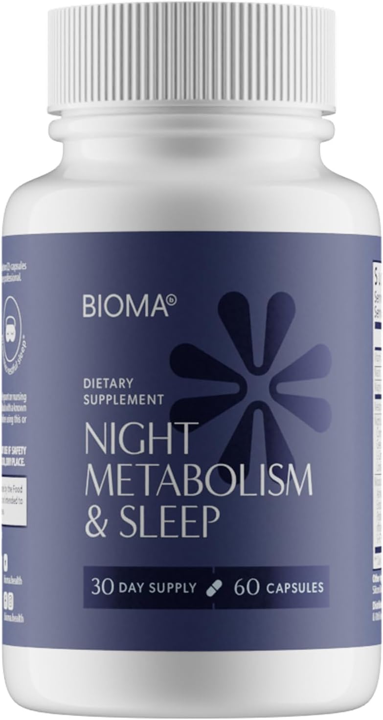 BIOMA Night Metabolism & Sleep - Supports Digestion, Energy Metabolism & Restful Sleep with Melatonin, Vitamin D, Magnesium & More - 60 Capsules (30-Day Supply)