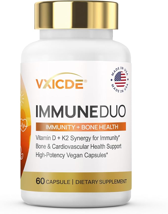Vitamin K2 with D3 Supplement Non-GMO Formula 125 mcg Vitamin D3 & 100 mcg K2 (MK-7) Easy to Swallow D & K Complex, 60 Capsules