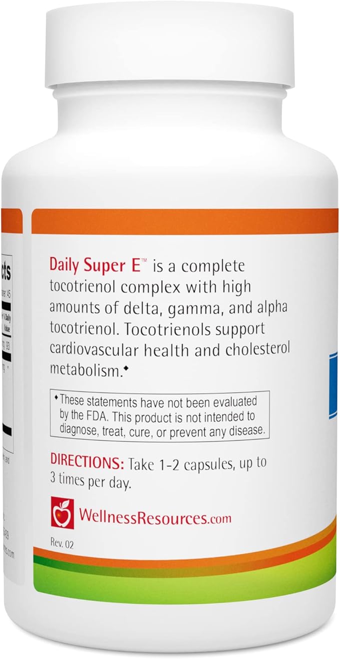 Wellness Resources Daily Super E - Tocotrienol Vitamin E Complex: Soy-Free Full Spectrum Vitamin E with Delta, Gamma & Alpha Tocotrienols for Antioxidant Protection, Natural Source, Non-GMO (90 Caps)