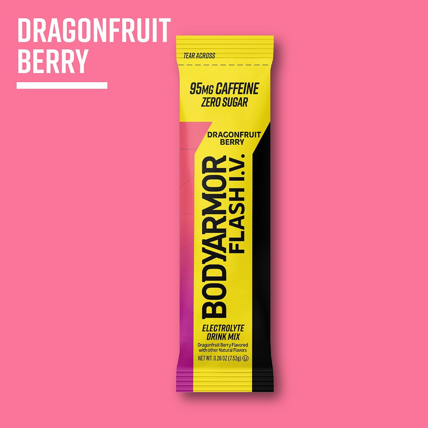 BODYARMOR Caffeinated Flash I.V. Electrolyte Packets - Dragonfruit Berry - Zero Sugar Energy Drink Mix, Single Serve Packs, Hydration for Pre Workout, Travel Essentials, Active Lifestyle (6 Count)