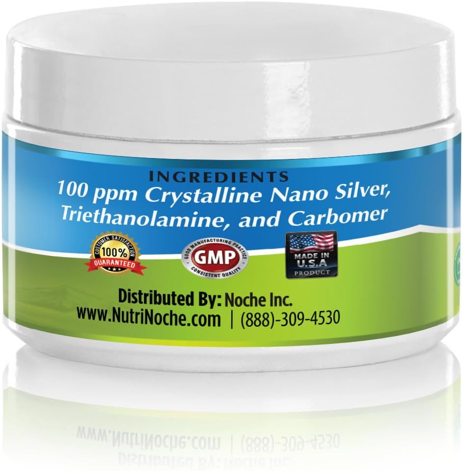 Nutrinoche Nano Silver Gel - Advanced Colloidal Silver Skin Cream - Wound Care & First Aid Gel Soothing Topical Ointment for Burns, Razor Burn and Sunburn Irritations - Unscented 4 Oz Jar
