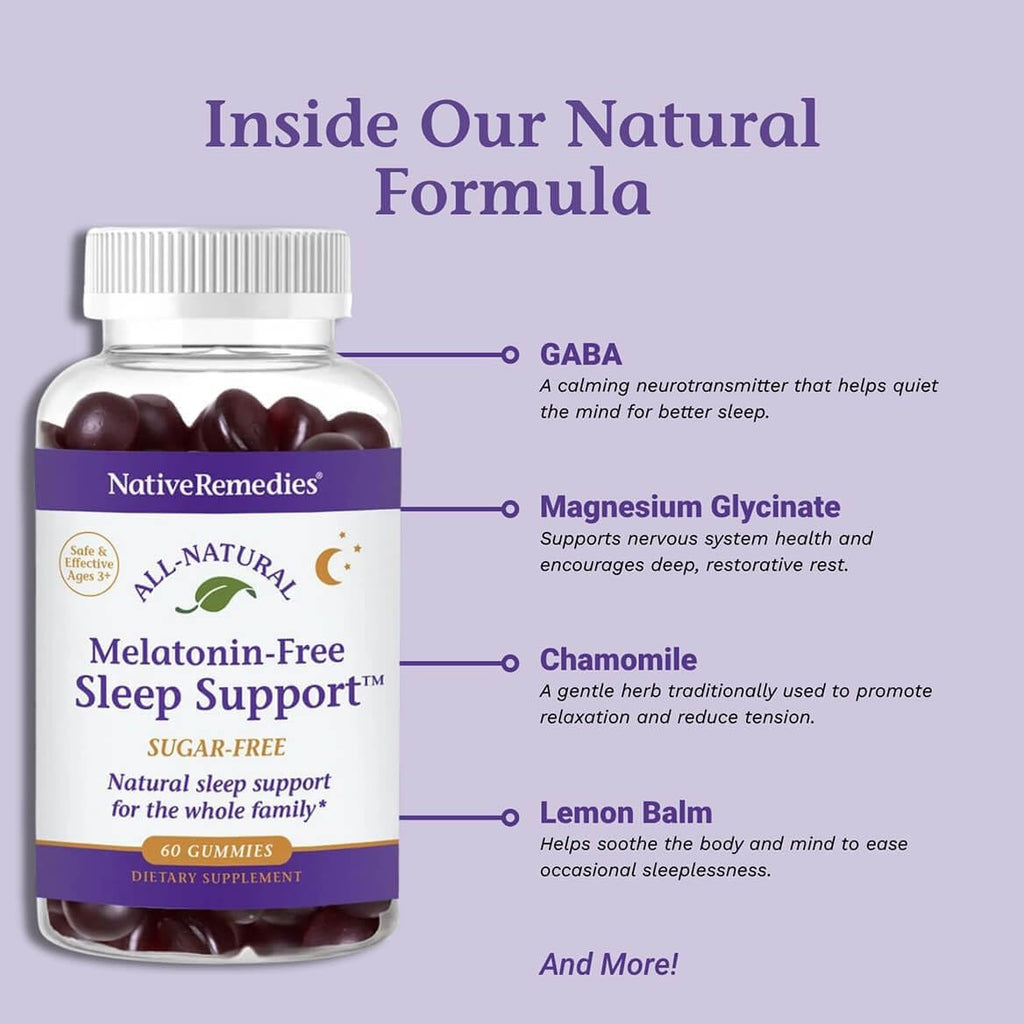 Native Remedies Melatonin-Free Sleep Gummies – Sugar-Free Herbal Formula with GABA, Magnesium, L-Theanine & Valerian – Sleep Aid Natural Support for Adults - 60 Calm Gummy Vitamins