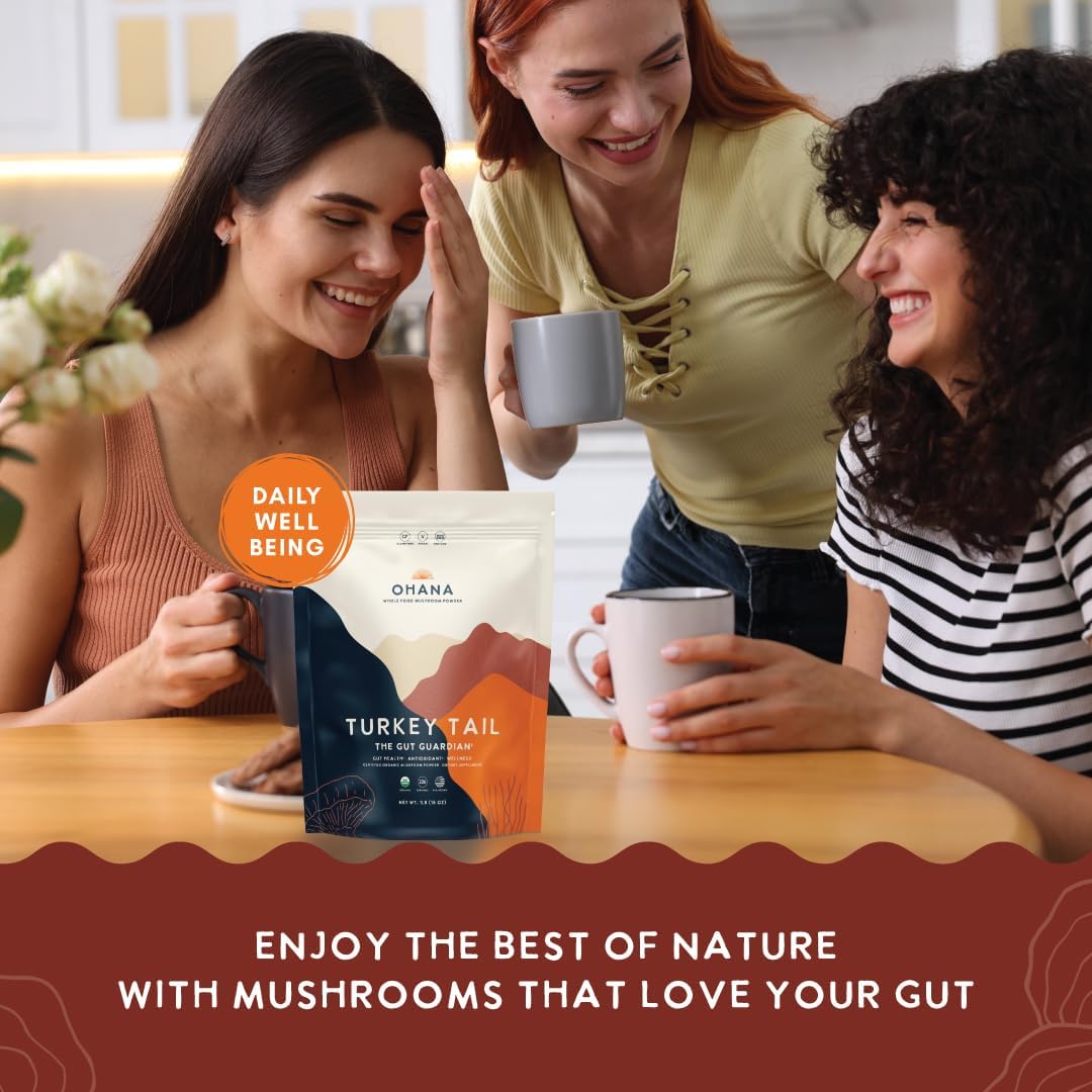 Ohana Turkey Tail, Organic Mushrooms Powder Blend, USDA-Organic Whole Food Mushroom Supplement, Non-GMO, Gluten-Free, 1 lb Bag, Pack of 1