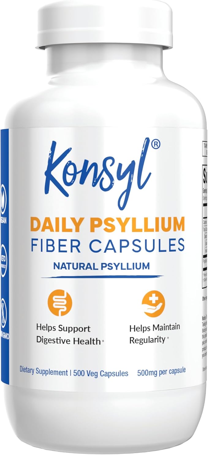 Konsyl Psyllium Fiber Capsules - All-Natural Psyllium Husk Powder - Supports Digestive Health and Weight Management Goals+ 500 Count (Pack of 1)
