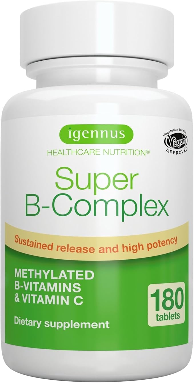 Igennus Super B-Complex Methylated B-Vitamins, MTHFR Supplement with Methylfolate & B12 Methylcobalamin, High Bioavailability & Potency, Vegan, Lab Verified, 180 Small Tablets