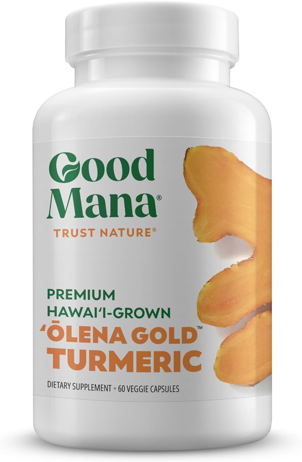 Good Mana Olena Gold Hawaii-Grown Turmeric Supplement - Organic Turmeric Curcumin with Black Pepper - Joint Support & Inflammation Relief - 60 Vegan Capsule