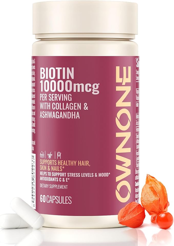 Biotin 10000mcg,Supports Healthy Hair, Skin and Nails Vitamins Supplement,Helps Balance Stress Levels and Mood,60 Capsules