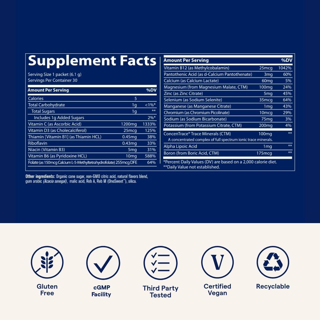 Trace Minerals | Power Pak Electrolyte Powder Packets | 1200 mg Vitamin C, Zinc, Magnesium | Boost Immunity, Hydration and Natural Energy | Lemon Lime | 90 Packets