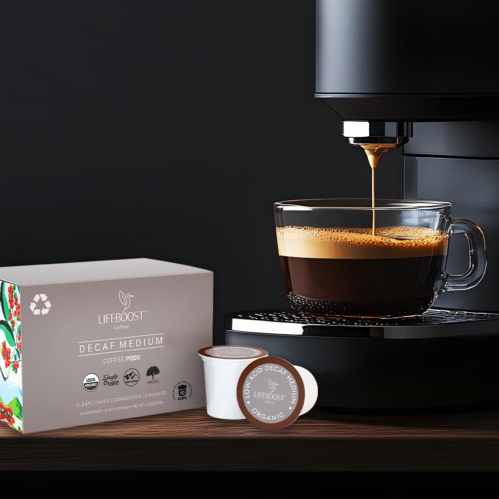 Lifeboost Organic Decaf Coffee K Cups - Low Acid Single Origin Non-GMO Mold Free Decaf Coffee Pods Compatible with Keurig & Keurig 2 - No Mycotoxins or Pesticides - 10 Count (Pack of 2)