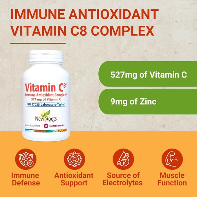 Vitamin C8 + Zinc Supplement for Higest Absorption (90 Capsules) | 527mg per Portion | 8 Buffered Sources of Vitamin C with Bioflavonoids, Green Tea & Quercetin for Stronger Defense | 3 months Supply