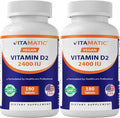 Vitamatic Vitamin D2 60 mcg (2400 IU) - Ergocalciferol - 180 Vegetarian Tablets (180 Tablets (Pack of 1)) (2 Bottles)
