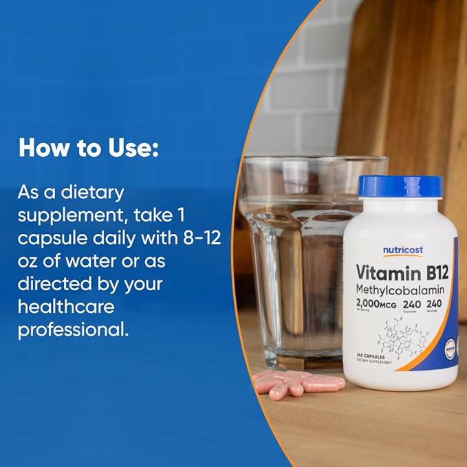 Nutricost Vitamin B12 (Methylcobalamin) 2000mcg, 240 Capsules - Vegetarian Caps, Non-GMO, Gluten Free B12 Supplement