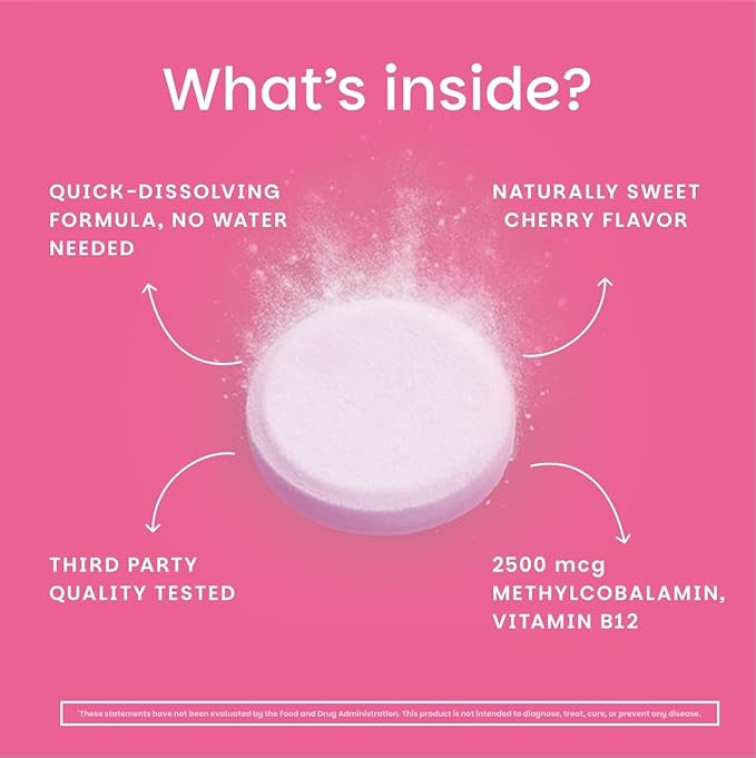 EZ Melts Dissolvable B12 2,500 mcg - Vitamin B12 for Energy & Immune Support - Non-GMO, Vegan & Gluten-Free - Red Cherry - 180 Sublingual Tablets (180 Servings)