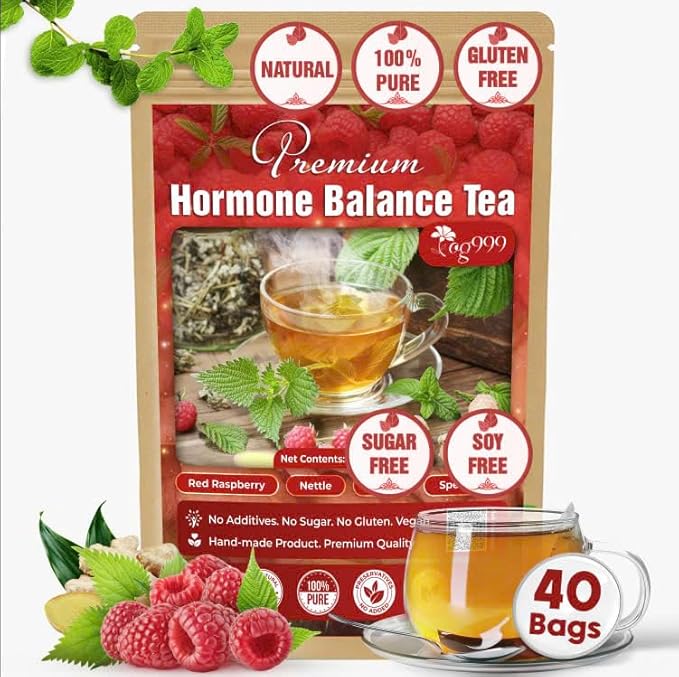 TOG999 Red Raspberry Leaves Tea Bags with Spearmint Flavor for Hormone Balance Natural Menstrual Cycle Support, 40 Count, Natural Material Tea Bags, No Sugar, No Caffeine, Vegan