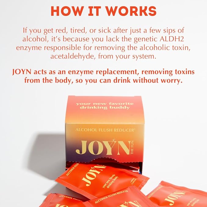 JOYN Supplement for Alcohol Flush Prevention, Detox, Liver Support, Asian Glow Relief | Feel Better Before & After Drinking | Vitamin with DHM, Milk Thistle, Glutathione, Vitamin B12 | 10 Servings
