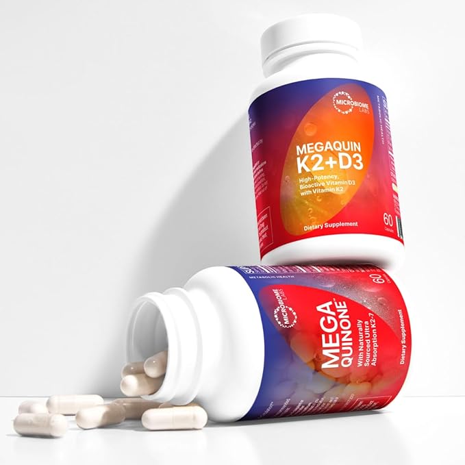 Microbiome Labs MegaQuin D3 + K2 - High Potency Vitamin D3 K2 Supplement - Bioactive & Bioavailable - Vitamin D3 5000 iu & MK-7 - Support Bone, Heart, Nerve & Immune Health (60 Capsules)