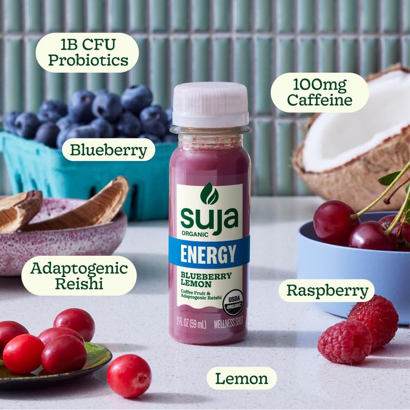 Suja Organic Energy Shot (30 Pack) with Coffee Fruit & Reishi Mushroom | 100mg Natural Caffeine | Functional Shots | Cold-Pressed Juice with Live Probiotics | Plant-Based & Gluten Free