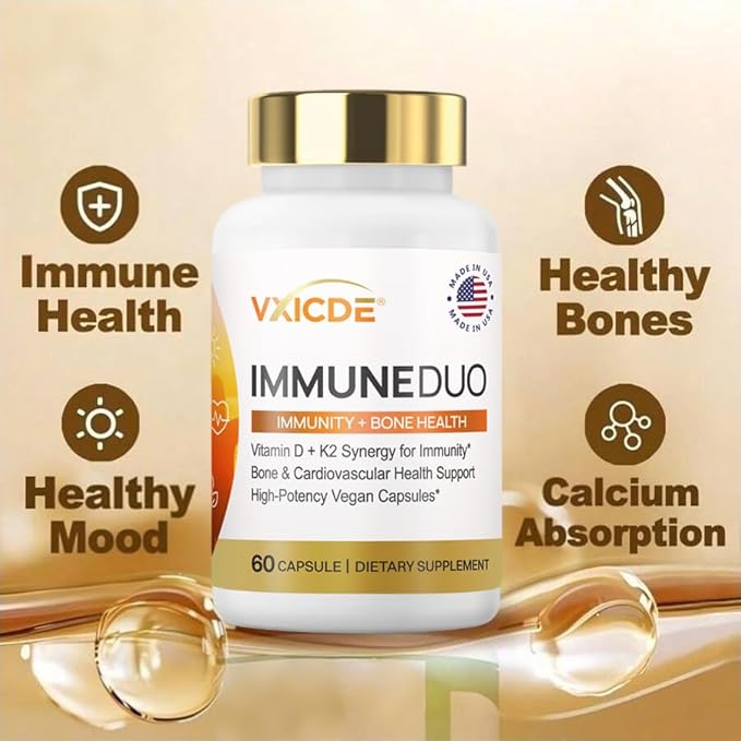 Vitamin K2 with D3 Supplement Non-GMO Formula 125 mcg Vitamin D3 & 100 mcg K2 (MK-7) Easy to Swallow D & K Complex, 60 Capsules