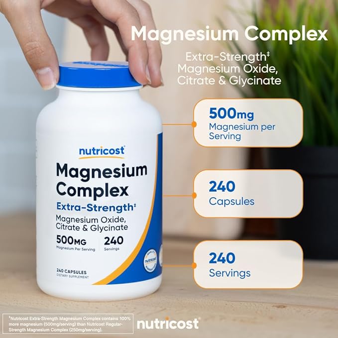 Nutricost Magnesium Complex 500mg, 240 Capsules - Magnesium Oxide, Citrate, and Glycinate - Gluten Free and Non-GMO