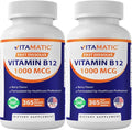 Vitamatic Vitamin B12 1000 mcg Fast Dissolve Tablets – Natural Berry Flavor – 365 Tablets per Bottle - 2 Bottles – Supports Energy Metabolism & Nervous System Health