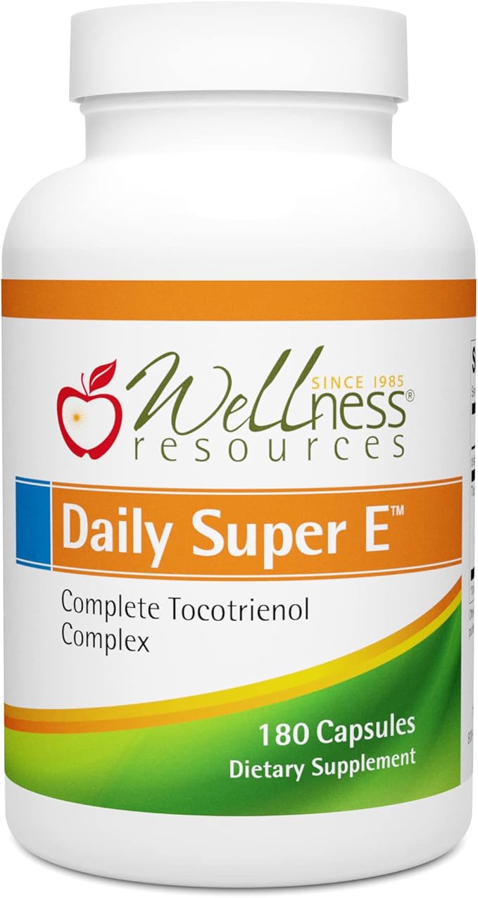 Wellness Resources Daily Super E Tocotrienol Complex - Full Spectrum Vitamin E with Delta, Gamma & Alpha Tocotrienols for Antioxidant Protection, Soy-Free, Natural Source, Non-GMO (180 Caps)