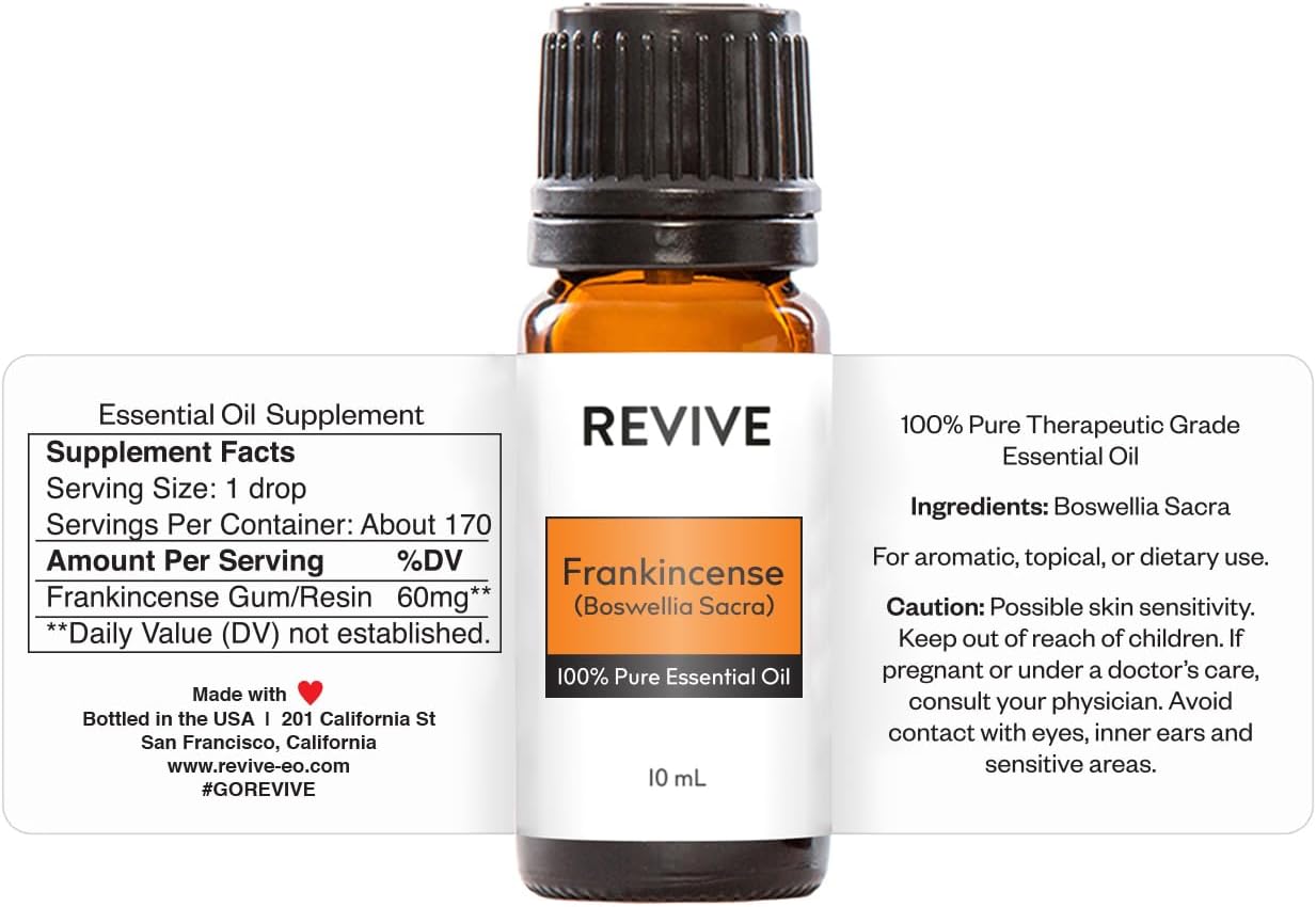 Frankincense Boswellia Sacra 10mL Essential Oil by Revive Essential Oils - 100% Pure Therapeutic Grade, for Diffuser, Humidifier, Massage, Aromatherapy, Skin & Hair Care